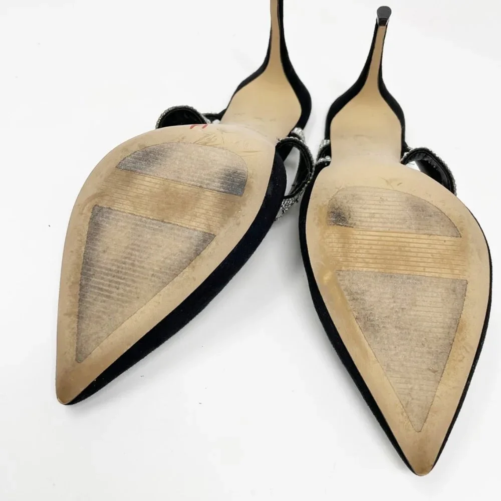 Aldo Womens Black Suede Leather Rhinestone Straps Slide Heels Size 8 "Noawia" - Picture 9 of 11